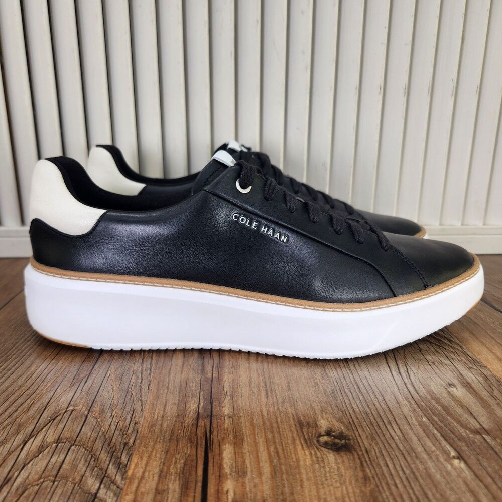 Cole Haan GrandPro Topspin Sneakers Womens 9.5B Black White Leather Shoes W22706